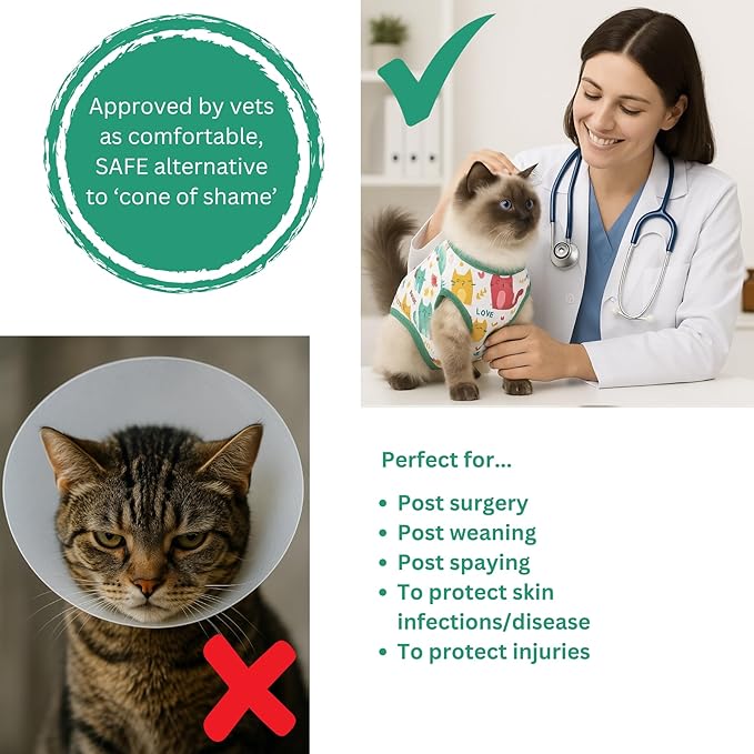 Cat Recovery Suit Surgical Onesie for Post Surgery (Neuter/Spay), Wounds and Skin infections for Male or Female Cats. Comfortable, Safe, (no Loose Cords) Cone Alternative. (Large)