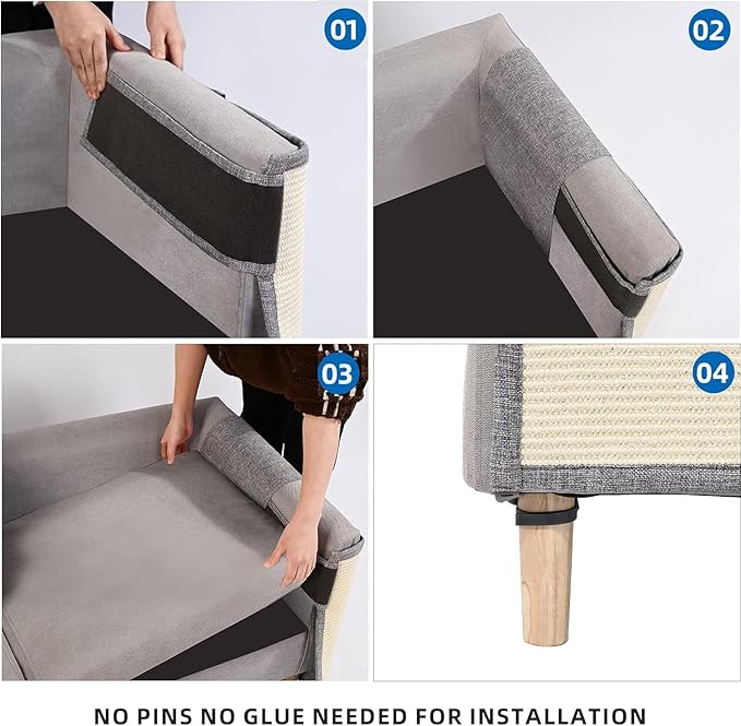 Cat Scratch Couch Protector with Natural Sisal for Protecting Couch Sofa Chair Furniture19.7’’W*23.6’’W(Light Grey/Left Hand)