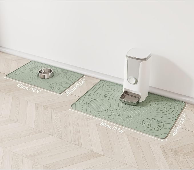 OHMO Dog Food Mat, Silicone Waterproof Cat Food Mat, Non-Skid Spill Proof Pet Feeding Mat for Food and Water, Easy to Clean Dog Placemat(Sage Green, 23.6" x 15.8")