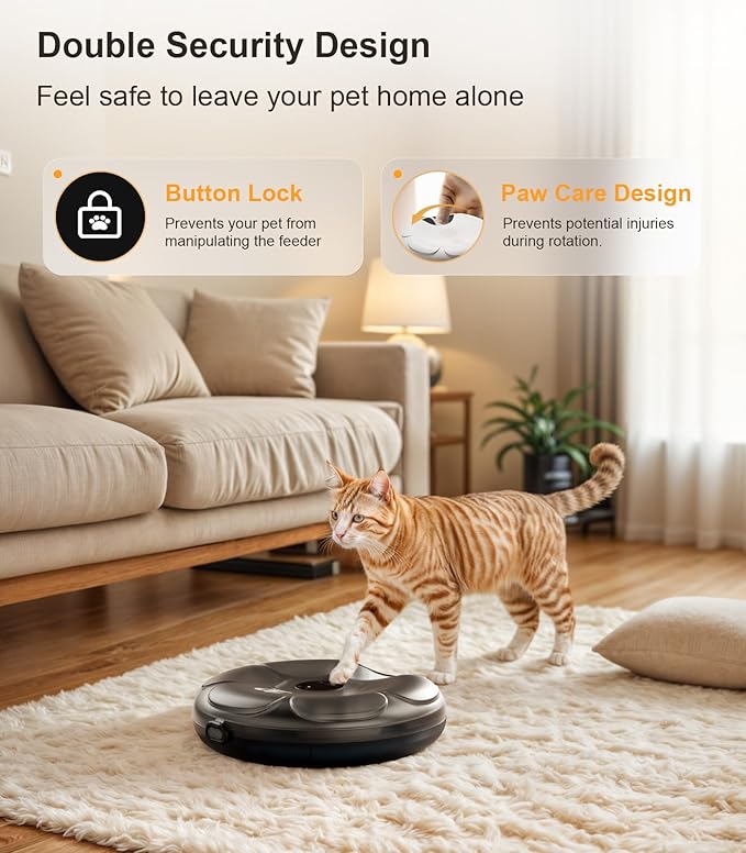 Casfuy Automatic Cat Feeder Cordless - Automatic Cat Food Dispenser with Stainless Steel Tray for Wet Food Rechargeable Auto Feeder for Cats Small Dogs with Programmable Timer Low Battery Indicator