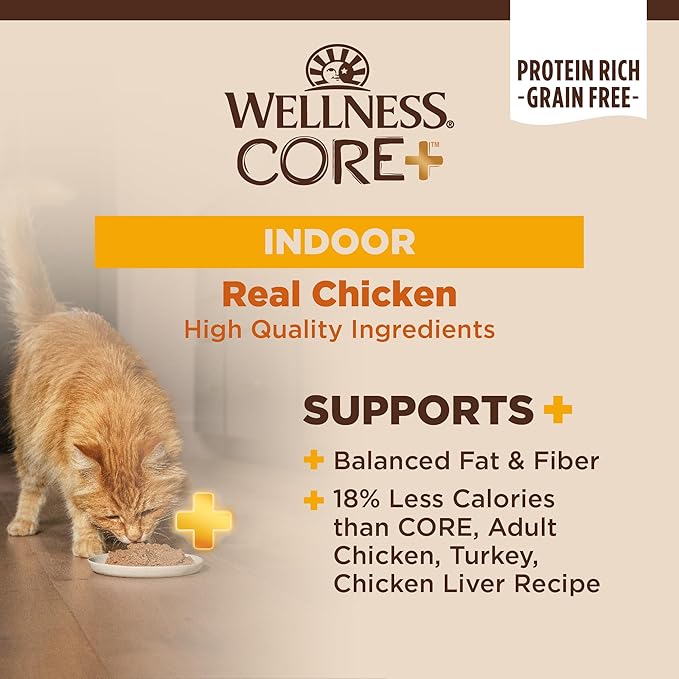 Wellness CORE+ Indoor Pate Adult Wet Cat Food, Natural, Protein-Rich, Grain Free, 5.5 Ounce, 24 Pack (Chicken & Chicken Liver)