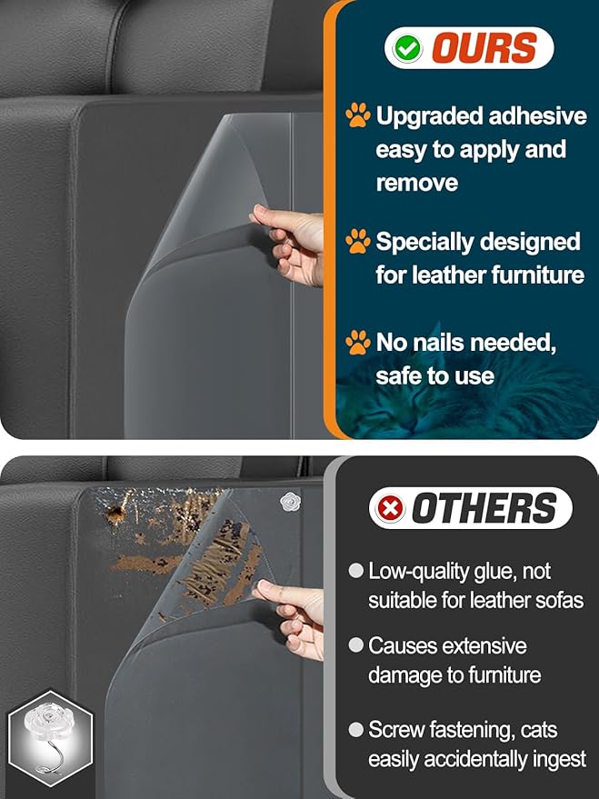 Cat Scratch Furniture Protector - Specially Designed for Leather Furniture, Easy to Remove Anti-Scratch Couch Protector from Cat, No Pins, 10 Pack