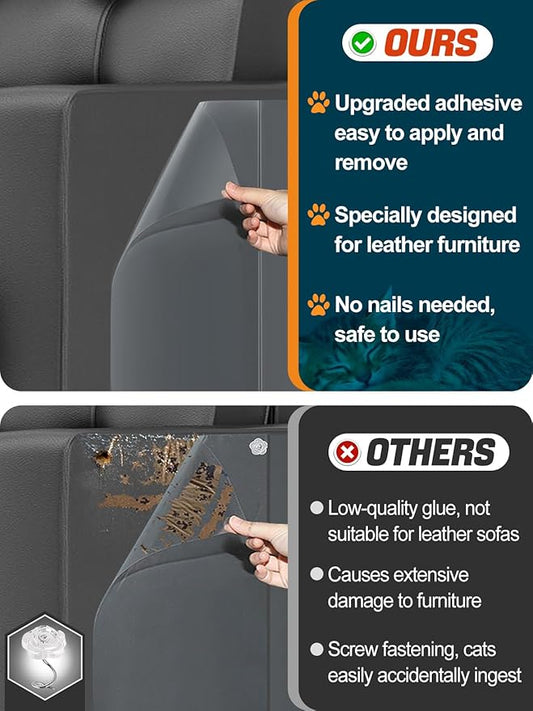 Cat Scratch Furniture Protector - Specially Designed for Leather Furniture, Easy to Remove Anti-Scratch Couch Protector from Cat, No Pins, 10 Pack
