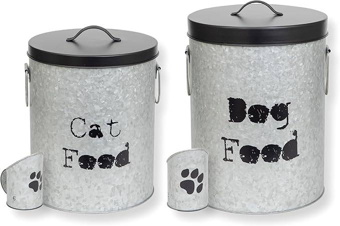 Medium 40lb Dog & 30lb Cat Pet Food Storage Canister with Scoop Combination – Durable & Airtight for Freshnesss, Minimalist Design & Recyclable, Medium Metal Container