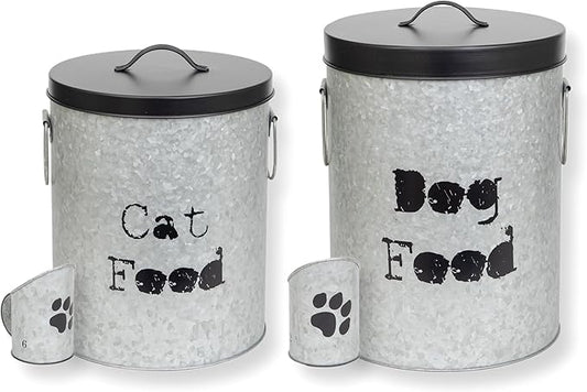 Medium 40lb Dog & 30lb Cat Pet Food Storage Canister with Scoop Combination – Durable & Airtight for Freshnesss, Minimalist Design & Recyclable, Medium Metal Container