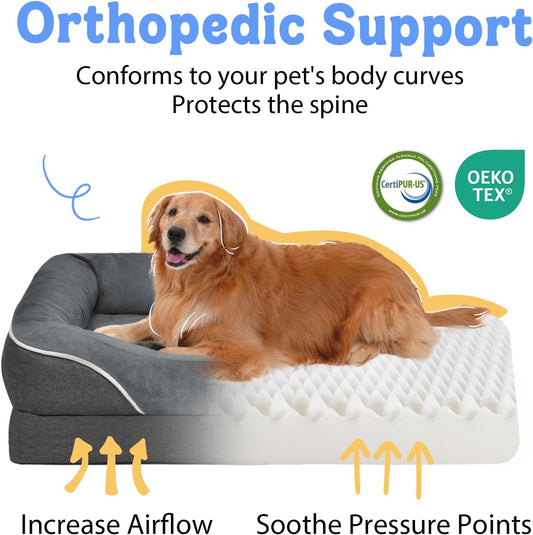 Large Orthopedic Dog Bed Washable - XL Dog Couch Sofa - Four Sides Dogs Beds Waterproof Non-Slip for Large Sized Dogs