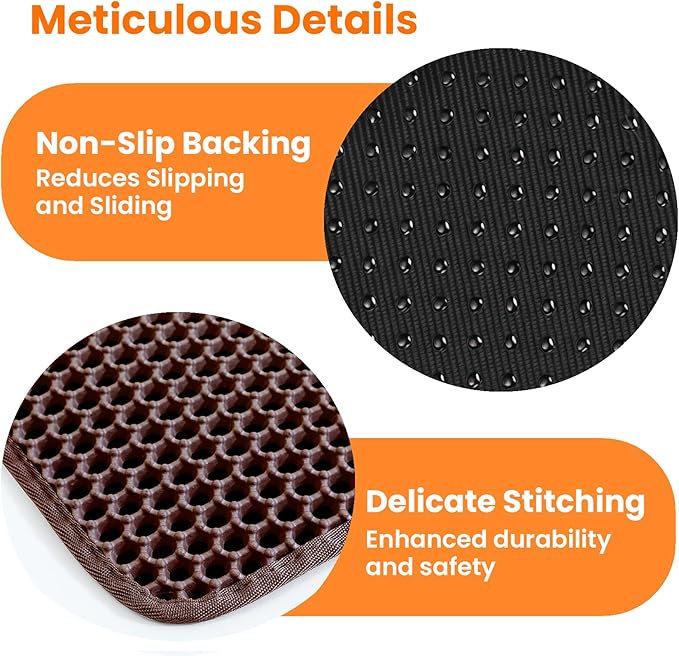 Jumbo Cat Litter Mat, 46x26 Inches Double Layer Honeycomb Litter Trapping Mat, Non Slip Waterproof Urine Proof Extra Large Cat Litter Box Mat, Kitten Supplies and Essentials, XXL, Brown