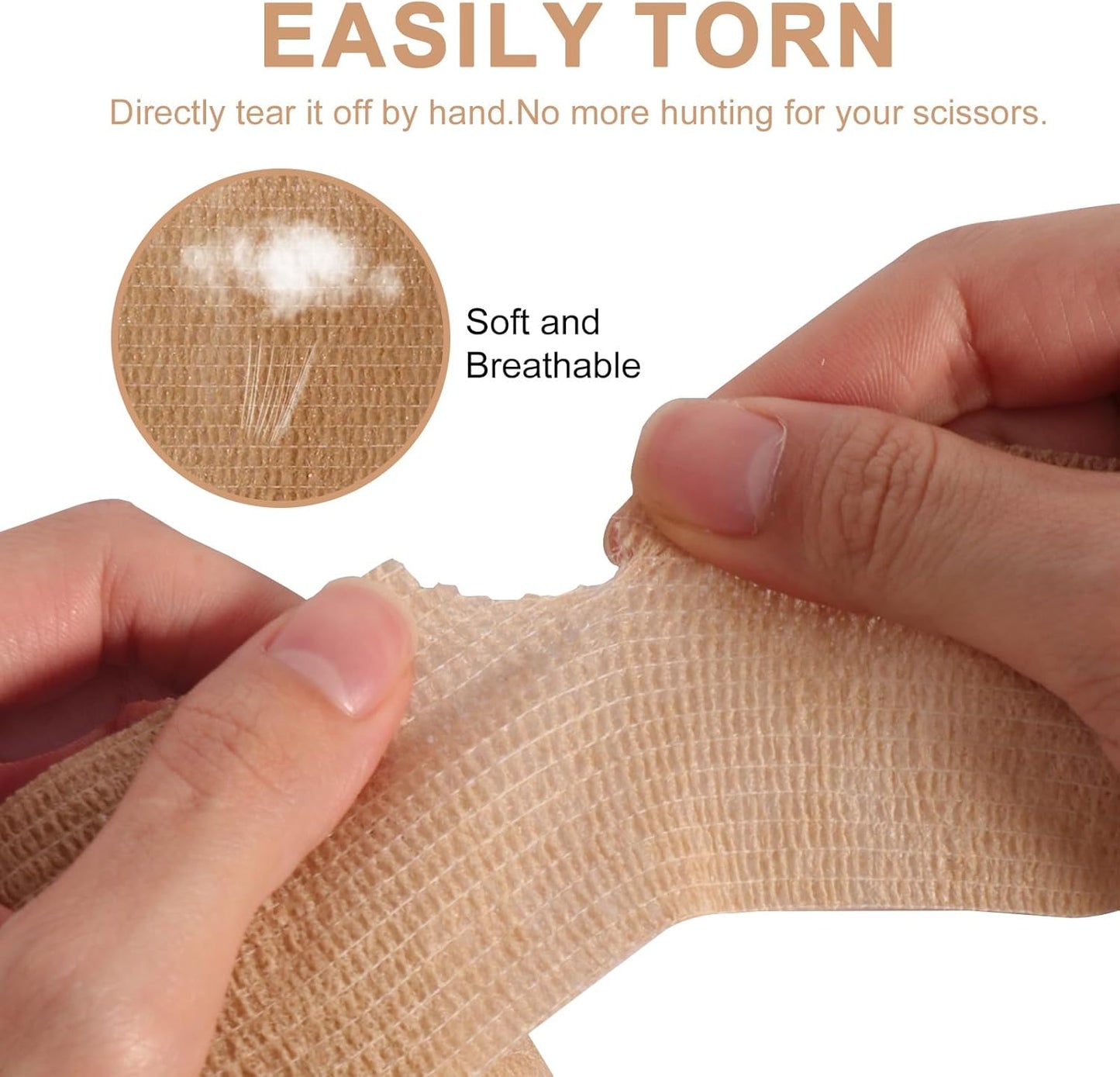 24 Pack Self Adhesive Bandage Wrap, 2” x 5 Yards Cohesive Medical Tape Elastic Grip Tape Sports Tape Athletic for Ankle, Wrist Sprains, Pet First Aid (Brown, 2 Inch)