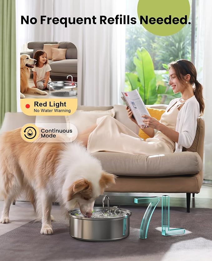 oneisall Dog Water Fountain for Large Dogs,7L/230oz/1.8G Stainless Steel Dog Fountain Bowl Super Quiet with Triple Filtration,Great for Large Dogs Cats and Multi-Pet Home