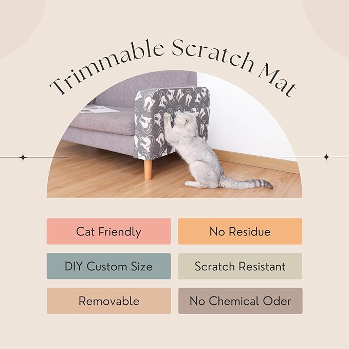 Set of Two 39.4’'x15.8’’ Trimmable DIY Upholstery Cat Anti-Scratch Mat - Asisumption Self-Adhesive Pads for Carpet, Cat Tree Shelves Replacement, Cat Climbing Walls and Couch Protector (Grey Cats)