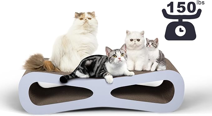 Cardboard Cat Scratcher Lounge Bed for Indoor Cats Kittens, 29.5" 8-Shaped Cat Scratching Board with Catnip, Grey