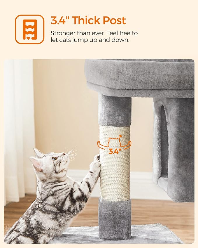 Feandrea Cat Tree, 33.1-Inch Cat Tower, L, Cat Condo for Large Cats up to 16 lb, Large Cat Perch, 2 Cat Caves, Scratching Post, Light Gray UPCT61W