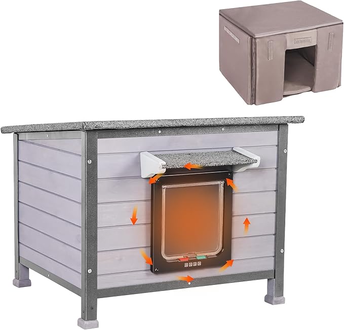 Outdoor Insulated Cat House Weatherproof for Winter, Feral Cat Shelter with Insulated Liner, All Round Metal Frame Wooden Condos, Indoor and Outdoor Use for Cat, Rabbit and Small Animal