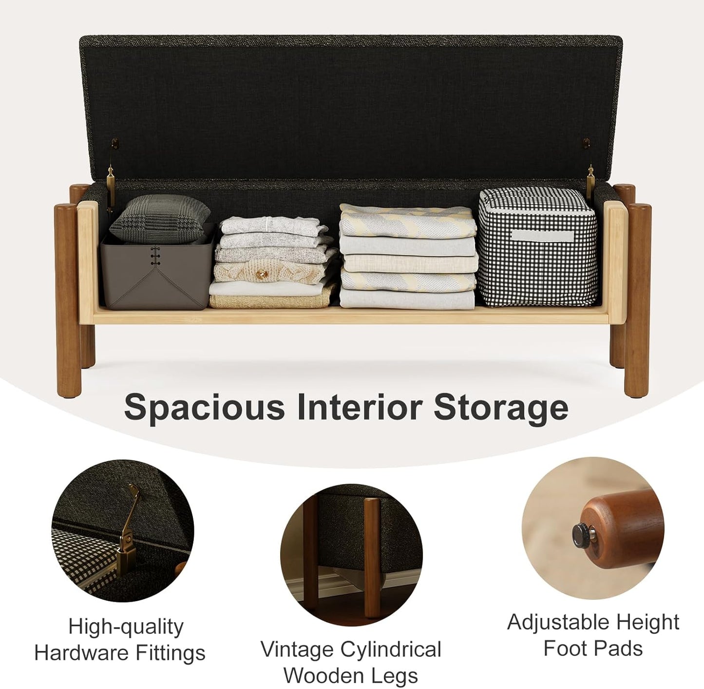 Storage Ottoman Bench, End of Bed Bench for Bedroom, 47" Boucle Upholstered Entryway Shoe Seat Benchs, Holds up to 660 lb Storage Ottoman, Padded Blanket Chest Stool Foot Rest for Living Room Grey