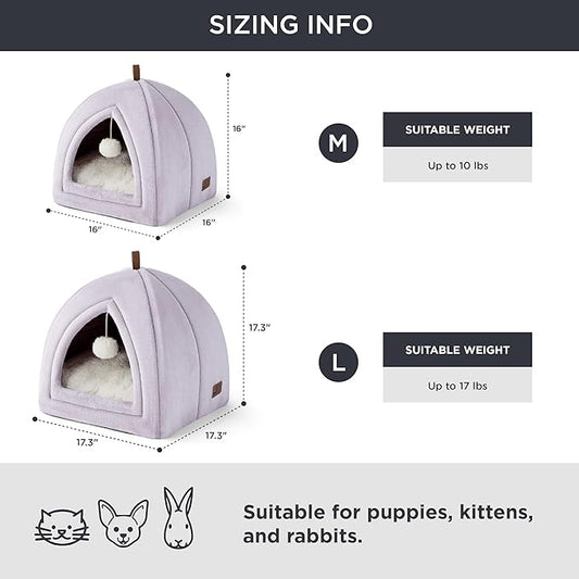Bedsure Cat Beds for Indoor - 2 in 1 Cat Cave House Tent for Kittens and Small Pets with Removable Washable Cushioned Pillow, Foldable Kitten Hideaway with Non-Slip Bottom, Purple, 17.3 inches