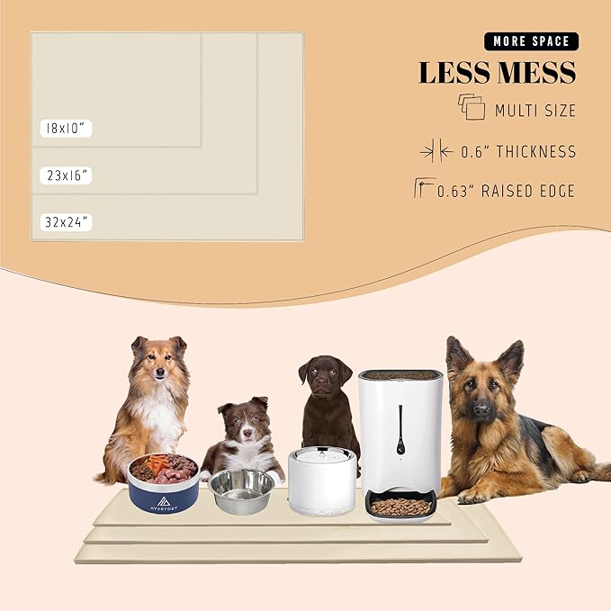 AVERYDAY 23x16'' Silicone Dog Mat for Food and Water, 0.63'' Edge Dog Food Bowl Mats for Floor Waterproof, Dogs Water Mat for Sloppy Drinker, Non Slip Rubber Pet Feeding Mats for Indoor Dogs and Cats