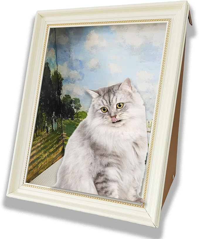 Oil Painting Cat House with Scratcher,Cat Bed Art Picture Frame Scratching Board Playing Tent Box, Assemble Kitty Couch Cave Condo Creative Pets Furniture - Kitty Living in Famous Painting