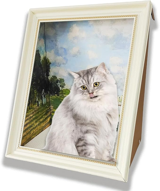 Oil Painting Cat House with Scratcher,Cat Bed Art Picture Frame Scratching Board Playing Tent Box, Assemble Kitty Couch Cave Condo Creative Pets Furniture - Kitty Living in Famous Painting