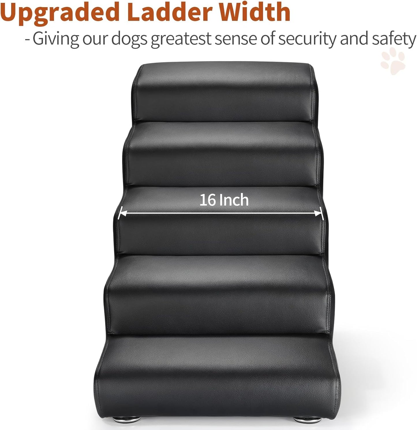 Senneny Black Faux Leather Dog Stairs, for Pets up to 150 lbs, Waterproof, Scratch Resistant Pet Steps/Stairs with High Density Foam and Detachable Wooden Legs, Black, 5 Step