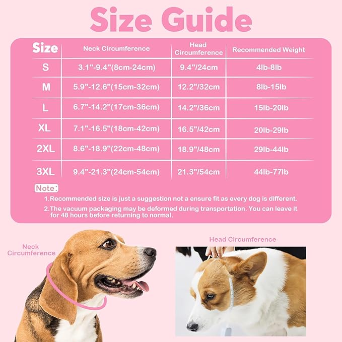 IDOMIK Dog Recovery Collar, Waterproof Soft Dog Cone After Surgery, Comfy Protective Elizabethan Collar Alternative for Dogs Cats, Adjustable Pet Neck Donut Cone Anti-Licking Biting Wounds,Rose,L