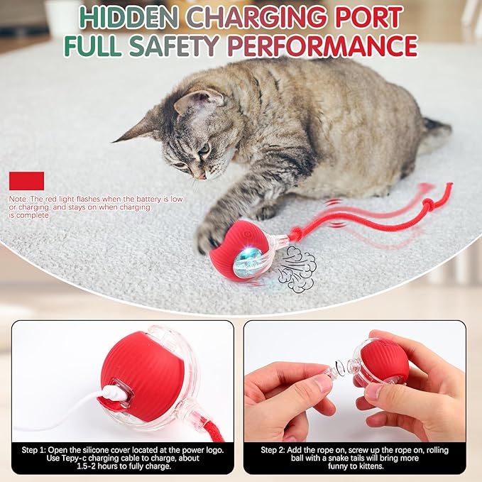 Interactive Cat Toys for Indoor Cats, 360° Smart Rolling Cats Toys, Self Rolling Interactive Cat Dog Ball, Electric Moving Peppy Pet Ball Toy, Dog Toys to Keep Them Busy (3 Pcs)