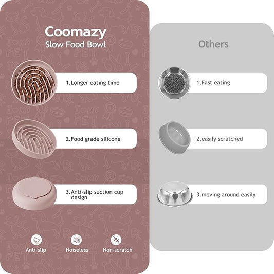 Coomazy Large Silicone Slow Feeder Dog Bowls, Interactive Puzzle Toy for Pets Food Training, Keeps Dogs Busy, Prevents Puppy Overeating (Dusty Pink, Large: 3.2Cup)