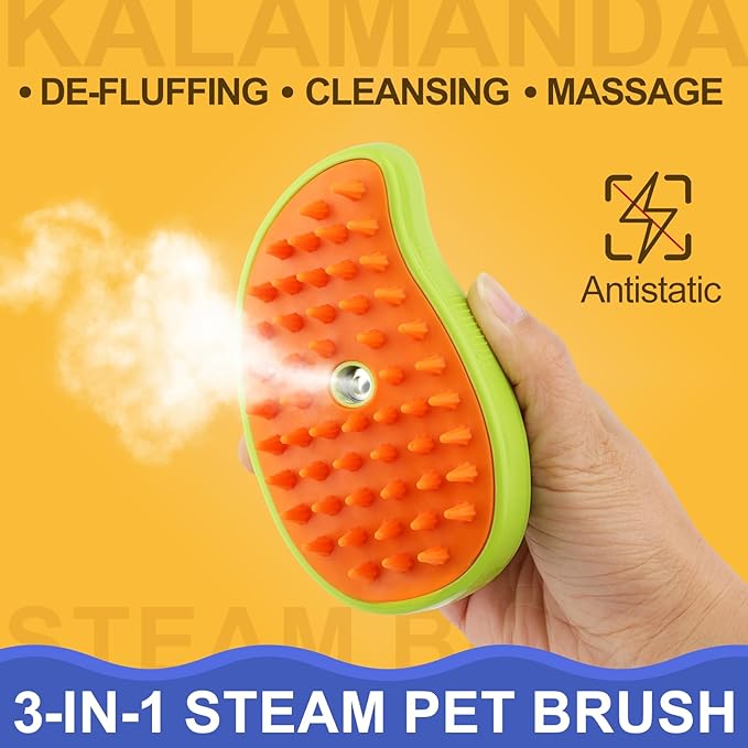 3 in 1 Cat Steamer & Brush - Silicone Massage Grooming Tool, Pet Hair Cleaning Comb for Cats & Dogs (Mango Green)