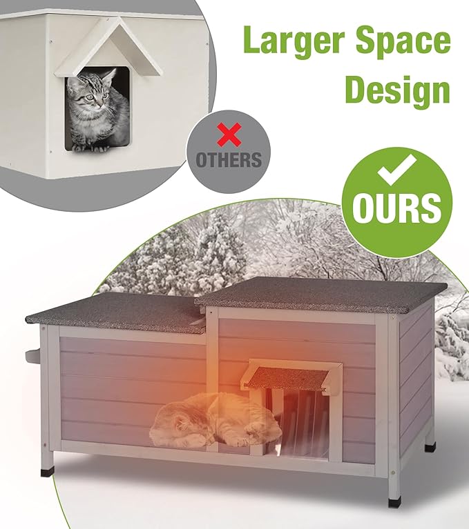 GUTINNEEN Outdoor Cat House Insulated, Dual-Cabin Feral Cat Shelter for Winter with Weatherproof Roof, Multiple Access Doors, Elevated Base