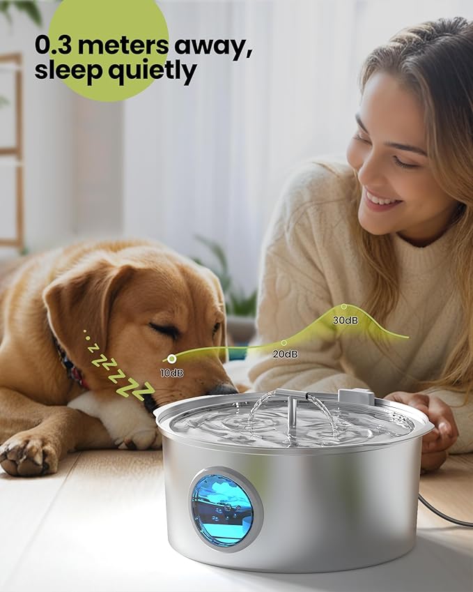Dog Water Fountain Stainless Steel: 7L/1.8Gal Large Dog Fountains Quiet Automatic pet Drinking Dispenser - Indoor Cat Watering Fountains for Pets Metal Water Bowls for Cats with 4 Filters 4 sponges