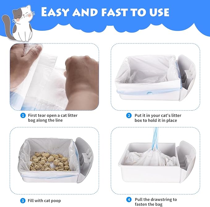 Cat Litter Waste Bags Liners,120 Count Compatible with Litter Box Robot 3&4,Heavy Duty Self Cleaning Automatic Litter Box Bags,25.2" x 15.7"