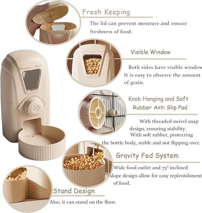 Hanging Cage Automatic Pet Food Water Dispenser 34oz, Large Capacity Feeder Gravity Refill Food and Siphon Suction Water Set for Dog Cat Rabbit Chinchilla and Ferret (Food Dispenser)