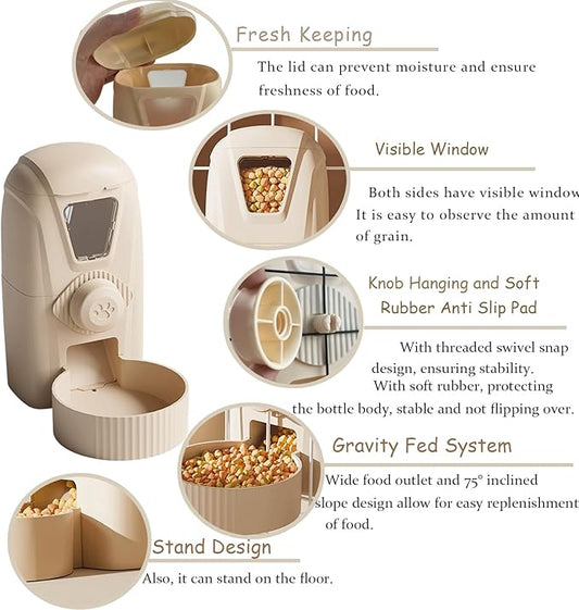 Hanging Cage Automatic Pet Food Water Dispenser 34oz, Large Capacity Feeder Gravity Refill Food and Siphon Suction Water Set for Dog Cat Rabbit Chinchilla and Ferret (Food Dispenser)