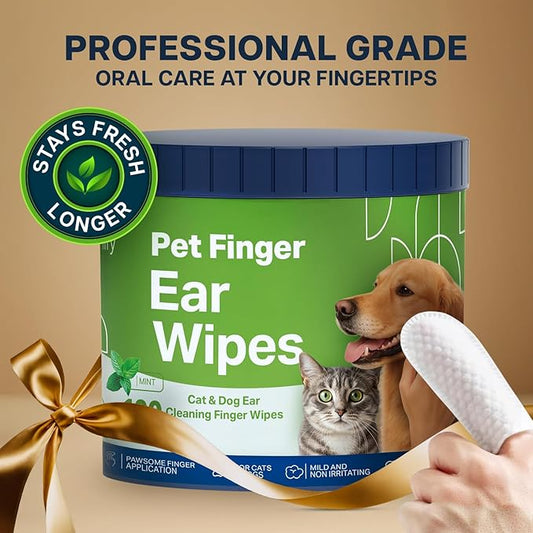 Dog Ear Wipes - 100 Value Pack - Mint Ear Wipes for Dogs, Vet Formulated Pet Ear Wipes for Dogs & Cats – Effective Dog Ear Cleaner for Itch Relief, Wax & Odor