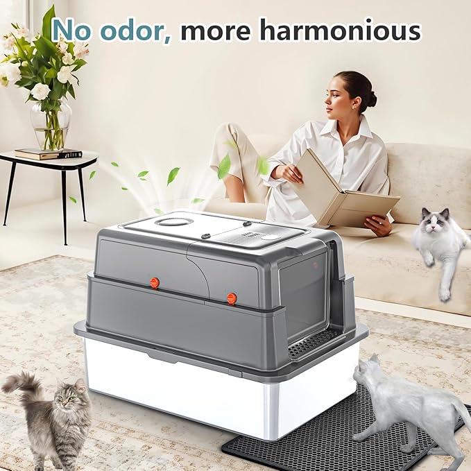 XXXL Extra Large Stainless Steel Litter Box with Lid, 28" L x 20.5" W x 17" H Covered Stainless Steel Litter Box, Suitable for Large Cats and Multiple Cats, Non-Sticky, Anti-Leakage, Easy to Clean