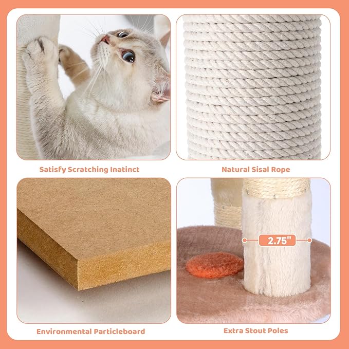 HYABi 53 Inch Flower Cat Tree - Multi-Level Cat Condo with Scratch Posts & Toys, Fresh Design Eco-Friendly Material, for Multi-Cat Households & Indoor Cat Playground