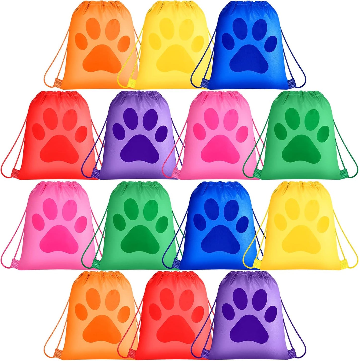 Yerliker 14 Pieces Paw Print Drawstring Bags Cute Paw Print Bags Bulk Reusable Dog Themed Party Favor Backpack Set Puppy Themed Drawstring Goodie Backpack with String for Birthday Gift Supplies