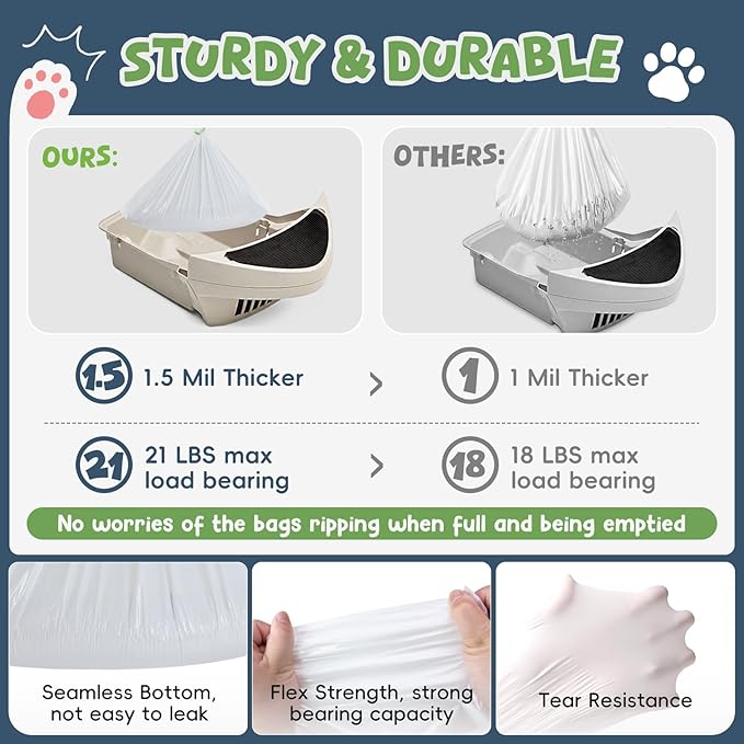 60 Pack Litter Box Robot 3 and 4 Waste Bags,1.5 Mils Thick Drawstrings Self Cleaning Cat Litter Box Robot Waste Liner Bags Replacement,Compatible with Automatic Self-Cleaning Robot