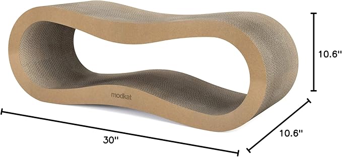 Modkat® Premium 2 Cat Scratcher Set. Large (30L X 10.6H in.) and Small (26.6L X 7H in.) Sizes. Scratch, Play Lounge. High-Grade Cardboard, 100% Recyclable, Reversible.