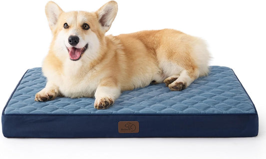 Bedsure Orthopedic Dog Bed for Medium Dogs - Flat Memory Foam Pet Mattress with Removable Washable Cover and Egg Crate Foam, Suitable for Pet Up to 35 lbs, 30x20x3 Inches, Navy