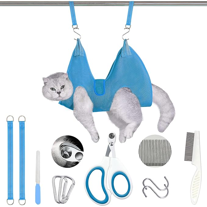 JIURUN Dog Grooming Hammock for Nail Trimming Cat Nail Clipper Hammock,Grooming Hammock for Small Dogs(Blue M)
