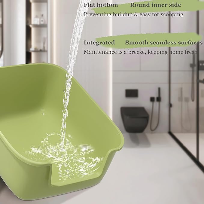 Vealind Large Cat Litter Box High Sided and Side Entry Cat Litter Pan 50 x 40 x 22 CM, Anti-Splashing Deep Tall Cat Boxes for Indoor Cats Basics Kitty Litter Box (Green)