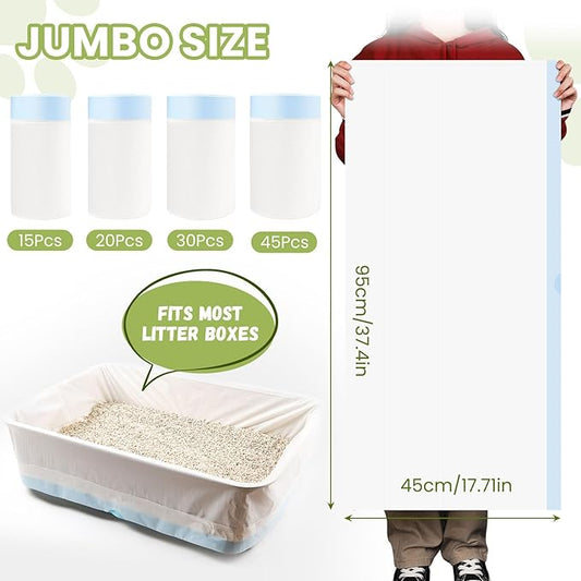 15 Count Cat Litter Box Liners 100% OK Compost Home Certified, 38" x 18" Litter Box Liners for Automatic Litter Robot 4/3,Heavy-Duty, Extra Thick,Jumbo Size