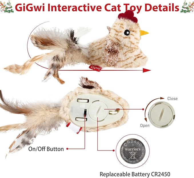 Gigwi Interactive Cat Toys for Indoor Cats, Cat Mouse Toys 2 Pcs with Electronic Realistic Squeaky Sound, Automatic Moving Kitten Toy Electric Mice Toy Self Play Exercise(Brown Ears& Chicken)