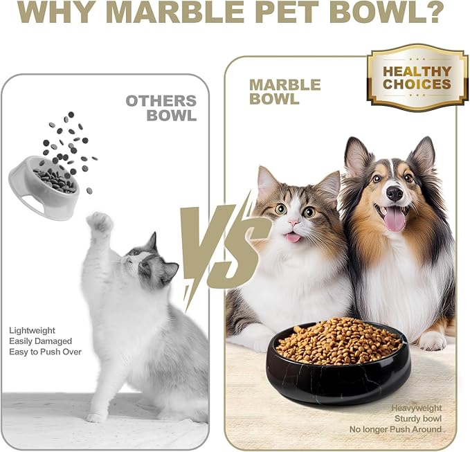 Natural Marble Dog Bowl, 5lbs Non Slip Dog Food Bowl, Non Spill Weighted Water Bowls for Large Dogs, Durable Big Dogs Dish, Puppy Pet Bowls, Easy to Clean, Holds 6.5 Cups(Spain Black)