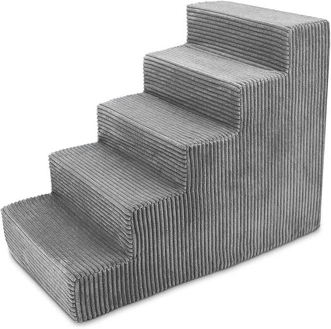Best Pet Supplies Dog Stairs & Steps - CertiPur-US Made in USA Foam Steps for Small Dogs & Cats, Non-Slip Indoor Balanced Pet Step Support, Dog Ramp, No Assembly, Gray, 5-Step (22.5-inch Height)