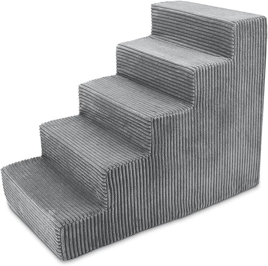 Best Pet Supplies Dog Stairs & Steps - CertiPur-US Made in USA Foam Steps for Small Dogs & Cats, Non-Slip Indoor Balanced Pet Step Support, Dog Ramp, No Assembly, Gray, 5-Step (22.5-inch Height)