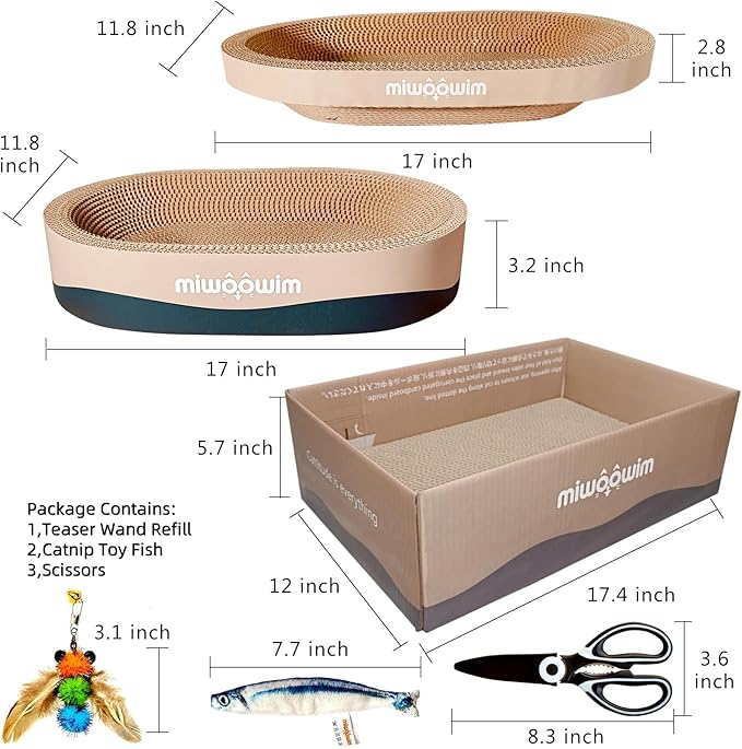 3PSC Cat Scratcher Cardboard, Oval Cat Scratch Pad Bowl Nest for Indoor Cats, Round Cat Scratching Board Corrugated Lounge Cat Bed, Furniture Protector for Couch