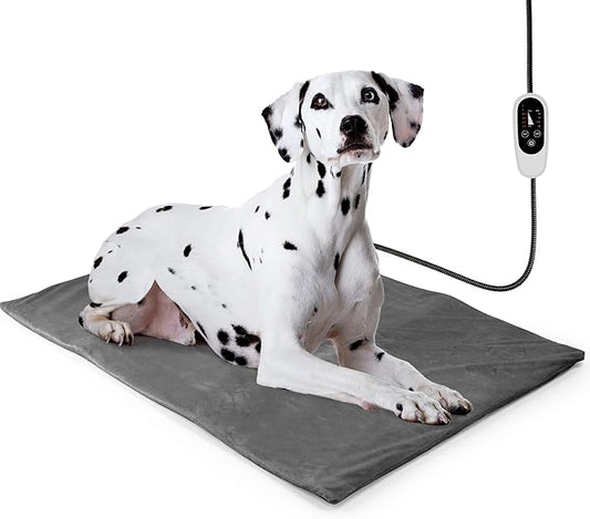 NICREW Dog Heating Pad, Temperature Adjustable Heated Dog Bed with Auto Shut Off Timer, Indoor Pet Heated Bed Mat for Cats and Dogs, 35.4 x 23.6 Inches, 120W (max)