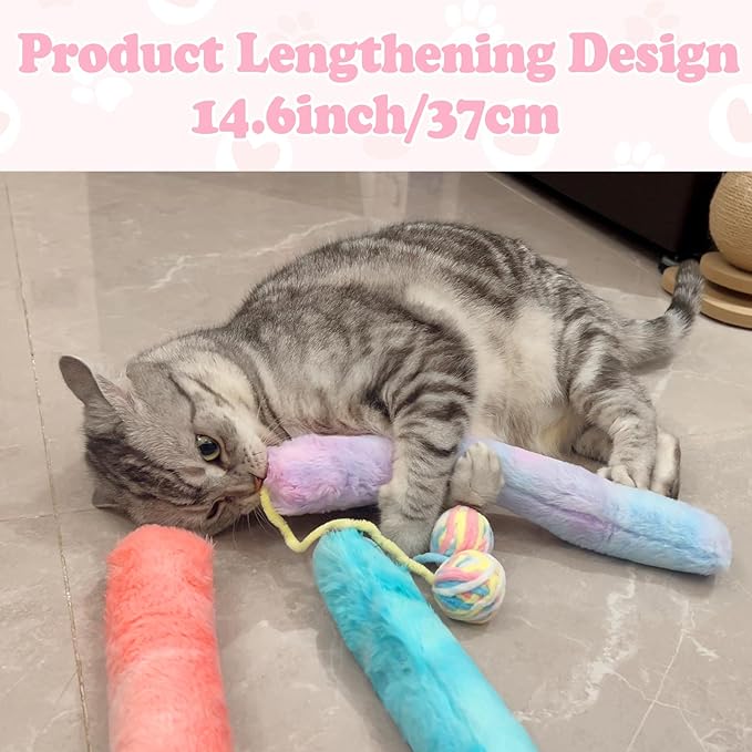 Cat Toy Pillows 3 Pack, Long Catnip Cat Kicker Toys, for Indoor Cats, Interactive Kitten Toys with Bell 14.6in/37cm