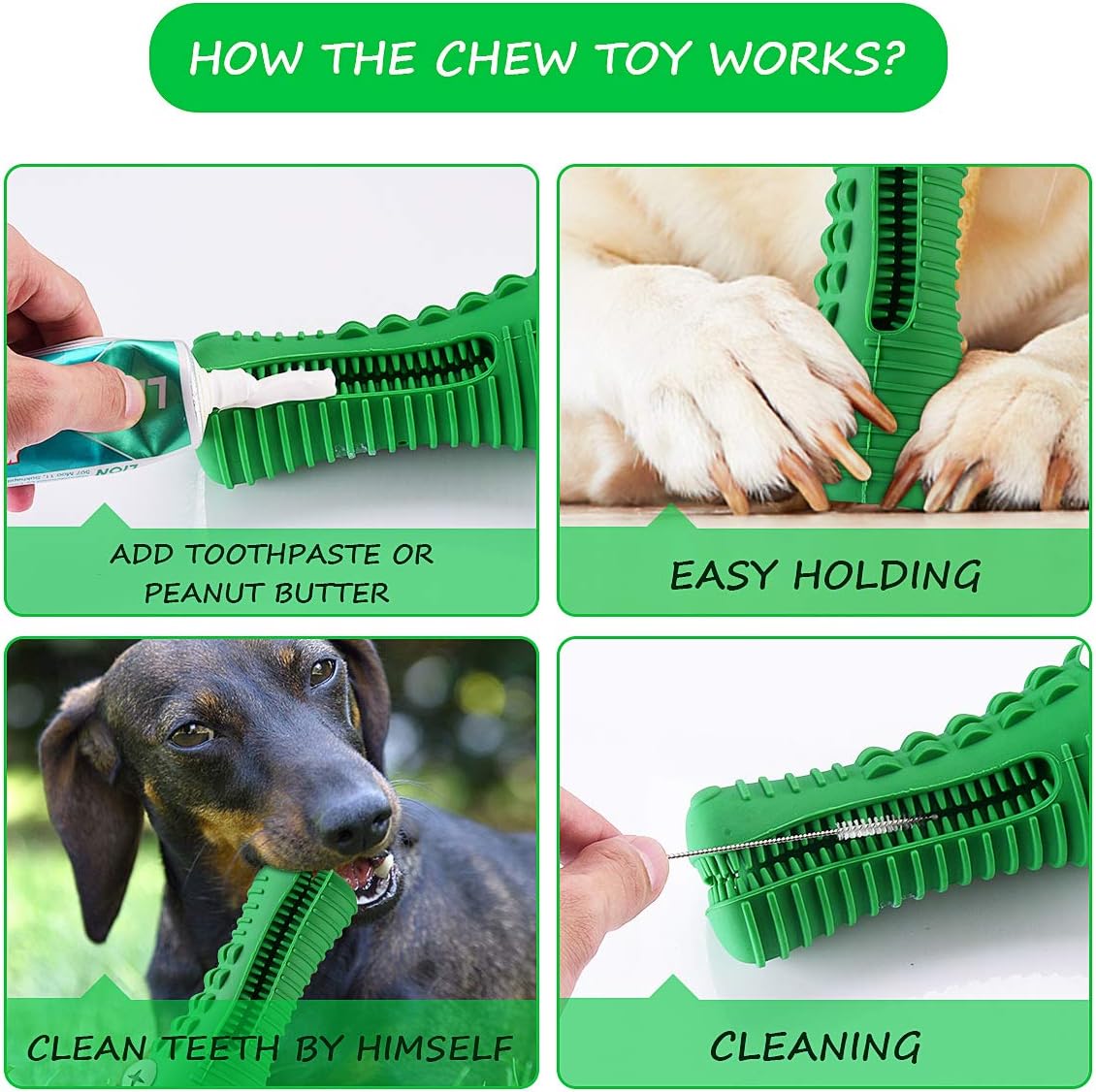 Dog Toys for Aggressive Chewers Large Medium Breed, Indestructible Dog Toothbrush Chew Toys, Squeaky Interactive Tough Extremely Durable, Dogs Toys to Keep Them Busy